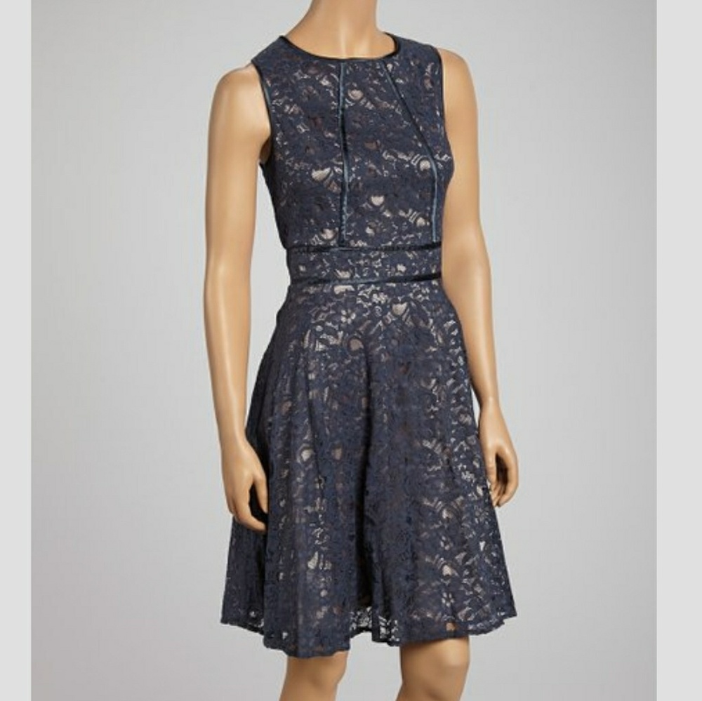 Gabby Sky Navy Lace Sleeveless A-Line Dres…